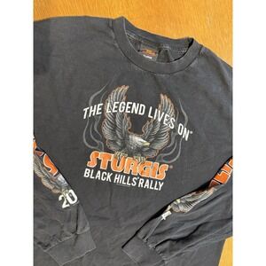 Sturgis Motorcycle 2014 flame eagle Black Long Sleeve T Shirt Men's XL